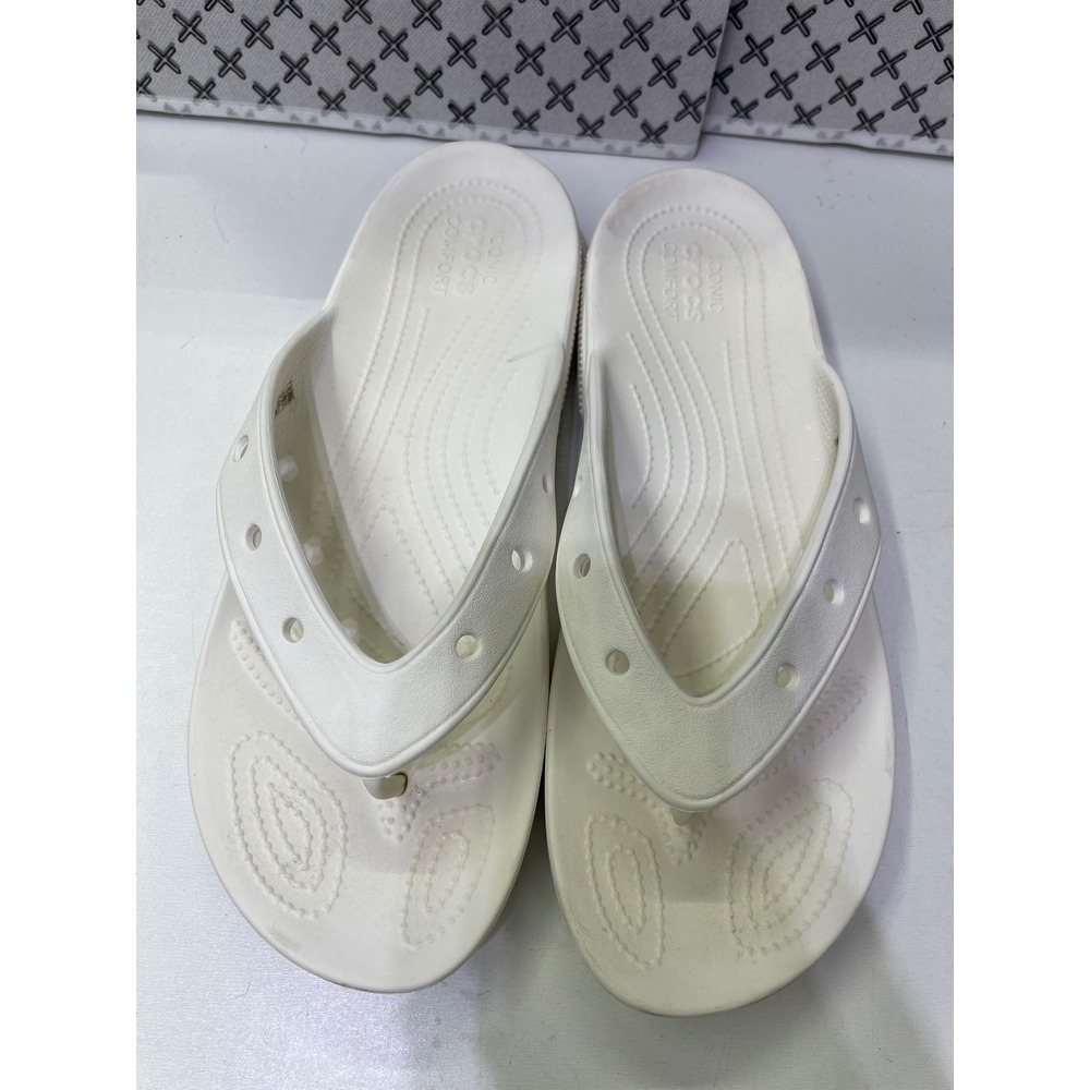 Crocs Kadee II Flip Flops White Mens 13 Sandals Lightweight Comfort 202492